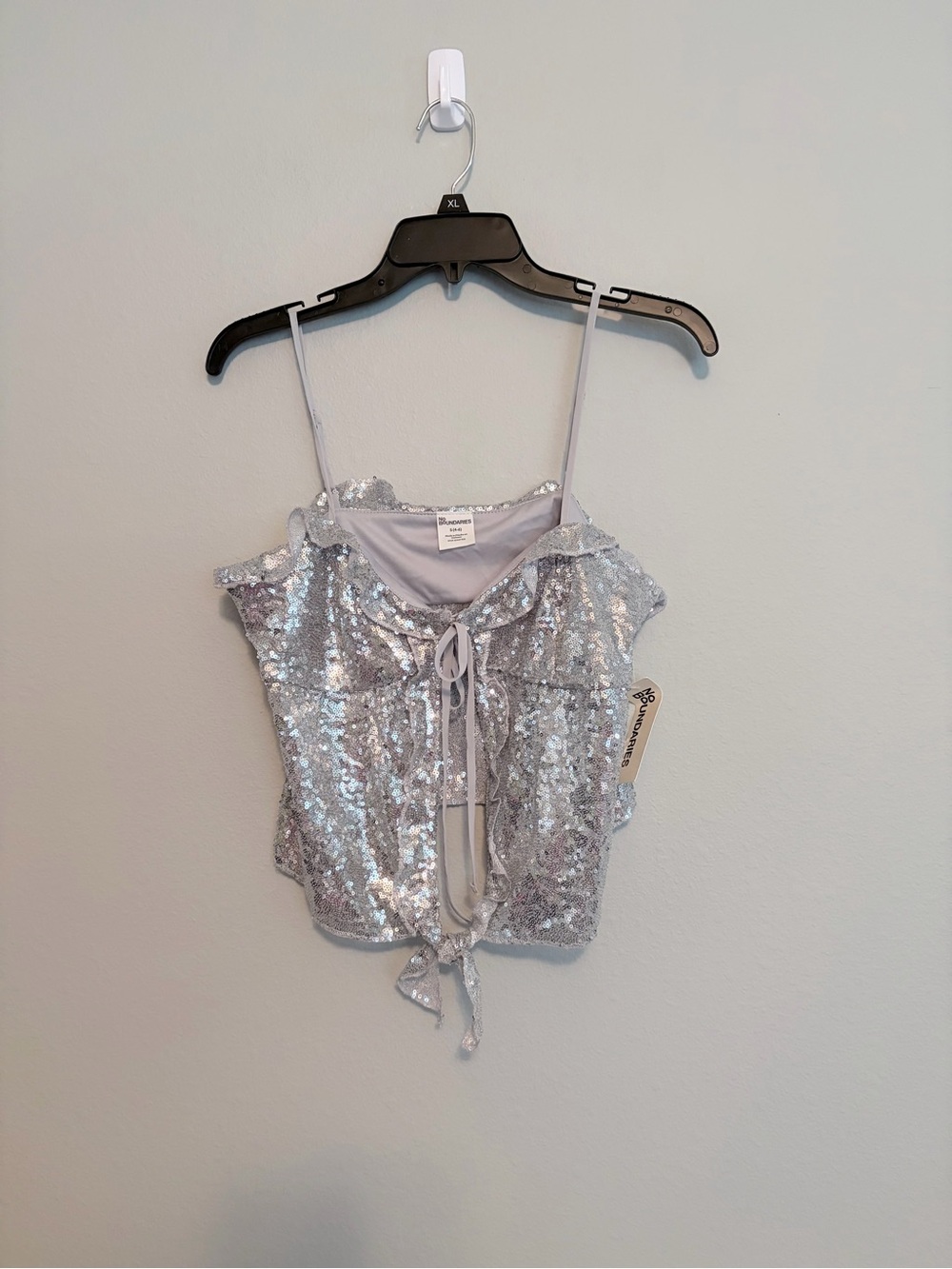 No Boundaries Sequin Ruffle Tie Front Cami Size S